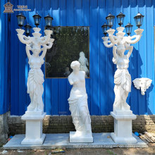 Customized White Natural Marble Lady Lamp sculpture Statue for Decoration